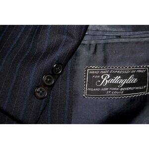 BATTAGLIA Vintage (US) 42R Made Italy Navy Striped Wool Sport Coat 2B Ventless